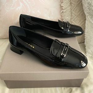 Prada Black Patent Leather Logo Loafers Flats